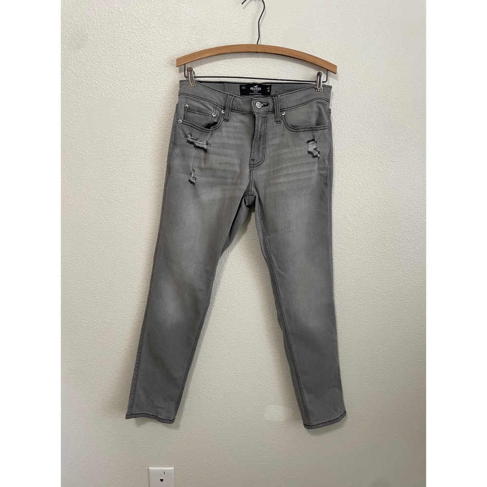 Hollister Skinny Jeans Men 31x30 Grey Excellent Distressed Advanced Stretch